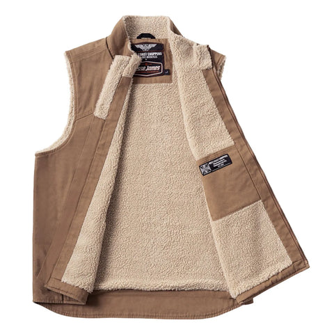 West Coast Choppers Sherpa Lined Canvas Work Vest Brown