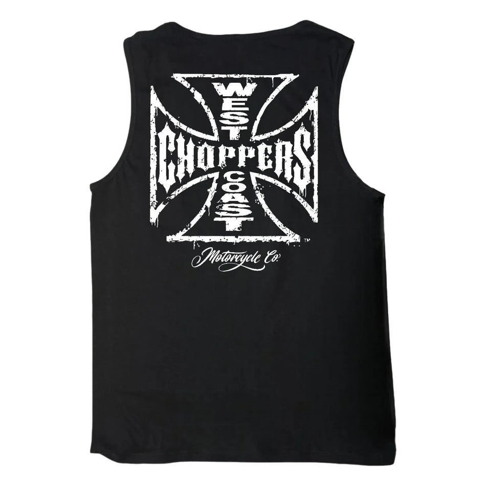 West Coast Choppers Worn Cross Tank Top Black