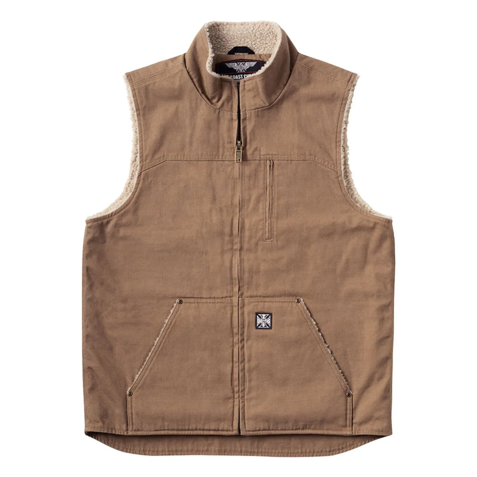 West Coast Choppers Sherpa Lined Canvas Work Vest Brown