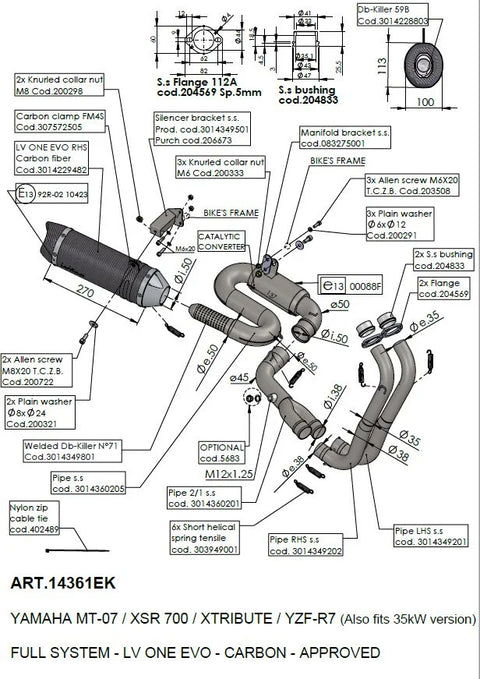 LeoVince LV One EVO Carbon Exhaust System with CAT Yamaha