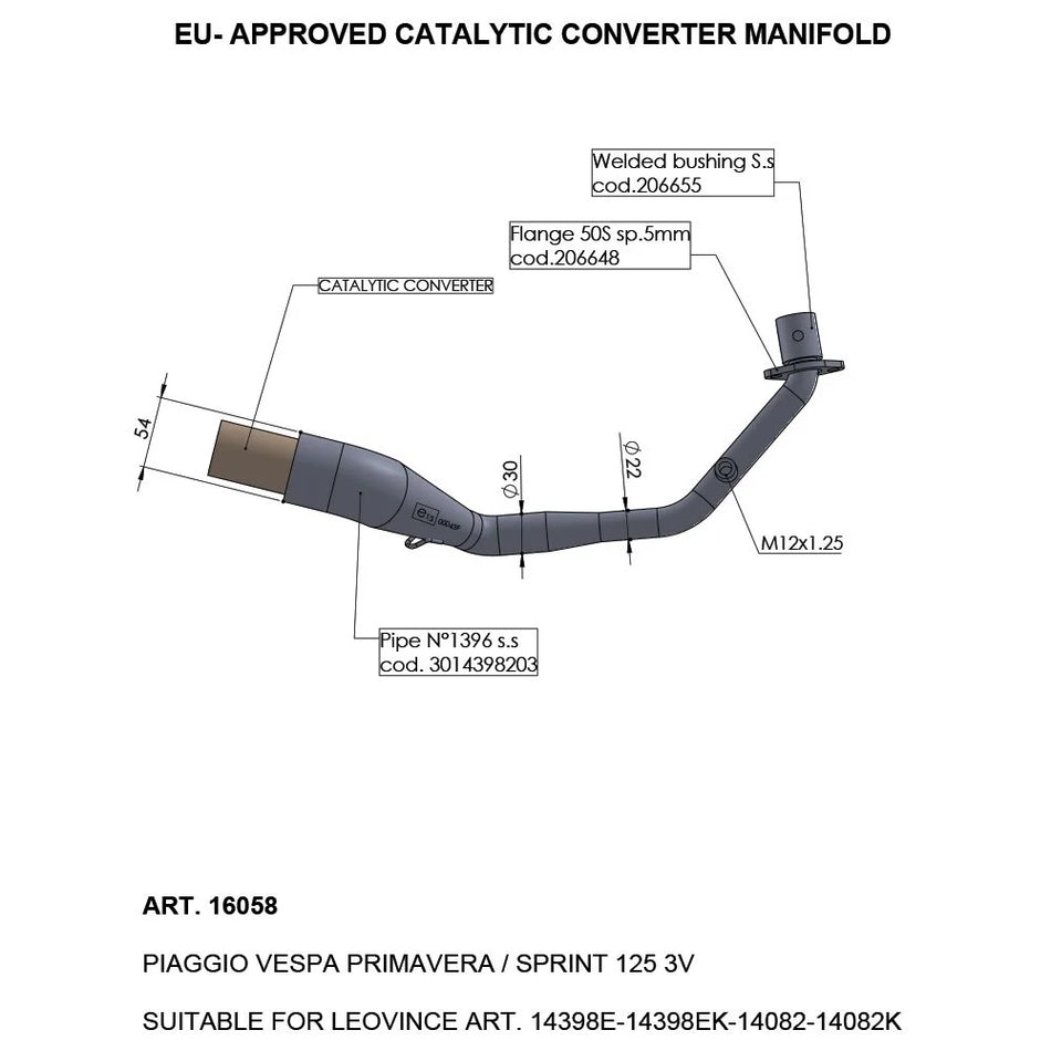 LeoVince Catalytic Converter Manifold Vespa (16058)