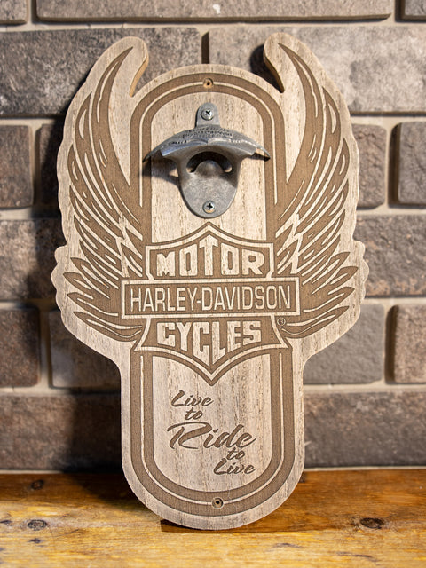 Harley-Davidson® Winged Bar &amp; Shield magnetischer Flaschenöffner aus Holz HDL-18570