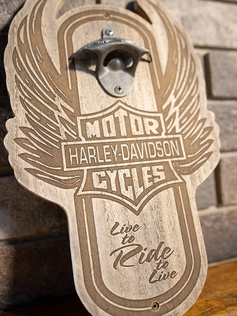 Harley-Davidson® Winged Bar &amp; Shield magnetischer Flaschenöffner aus Holz HDL-18570