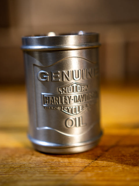Harley-Davidson® Ölkannen-Schnapsglas-Set aus Zinn mit individueller Prägung. HDL-18805