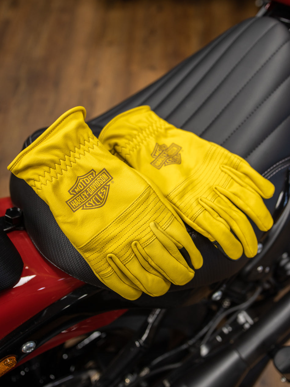 Harley-Davidson® Arbeitshandschuhe aus Leder für Herren mit Helm und Schild, Natur, 98133-23VM